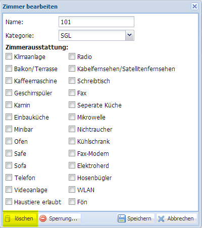 Wie kann ich ein Zimmer löschen